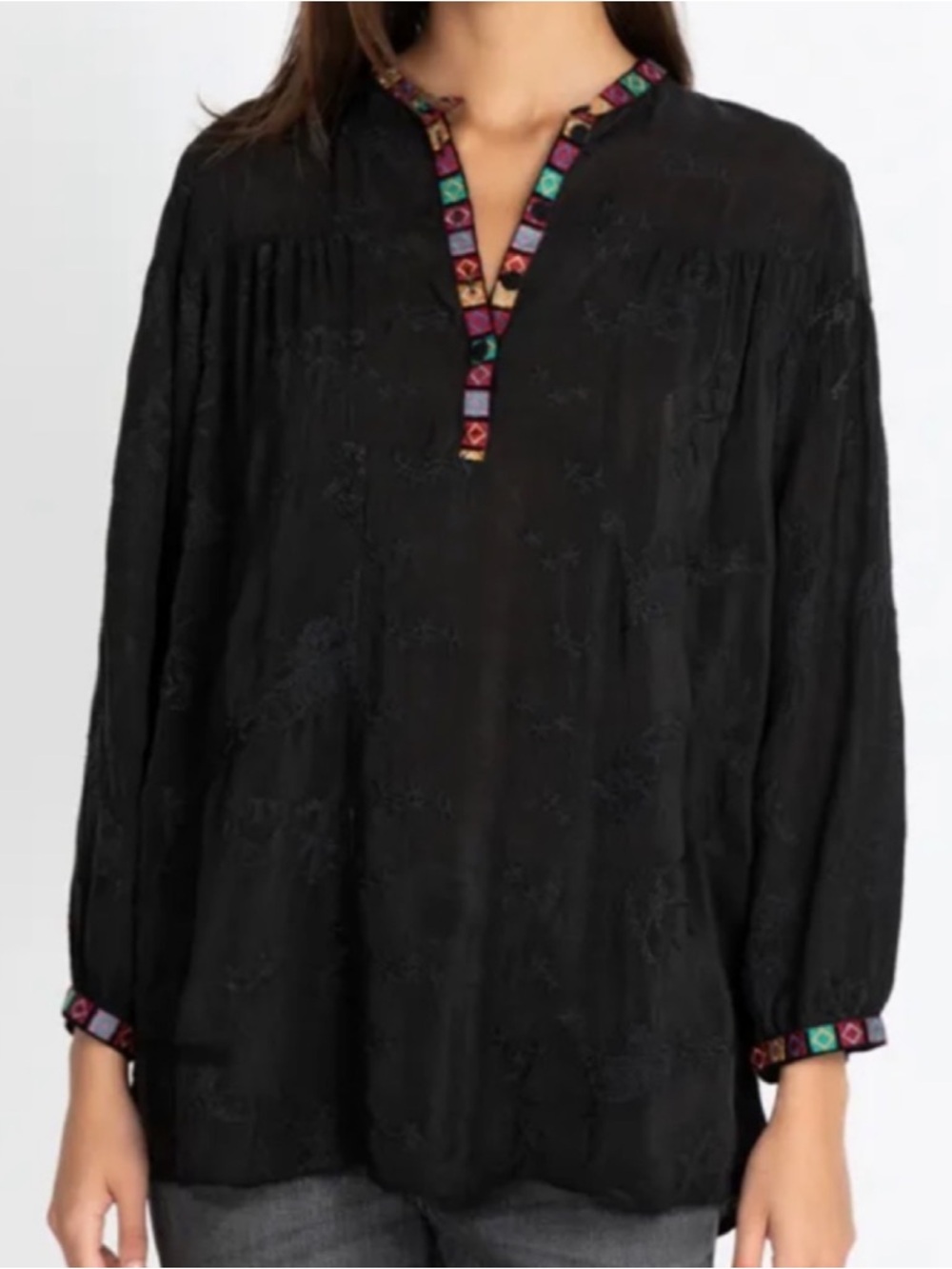 Johnny Was Santa Fe Leta Tunic Top Boho Peasant Blouse Relaxed Fit Women’s M